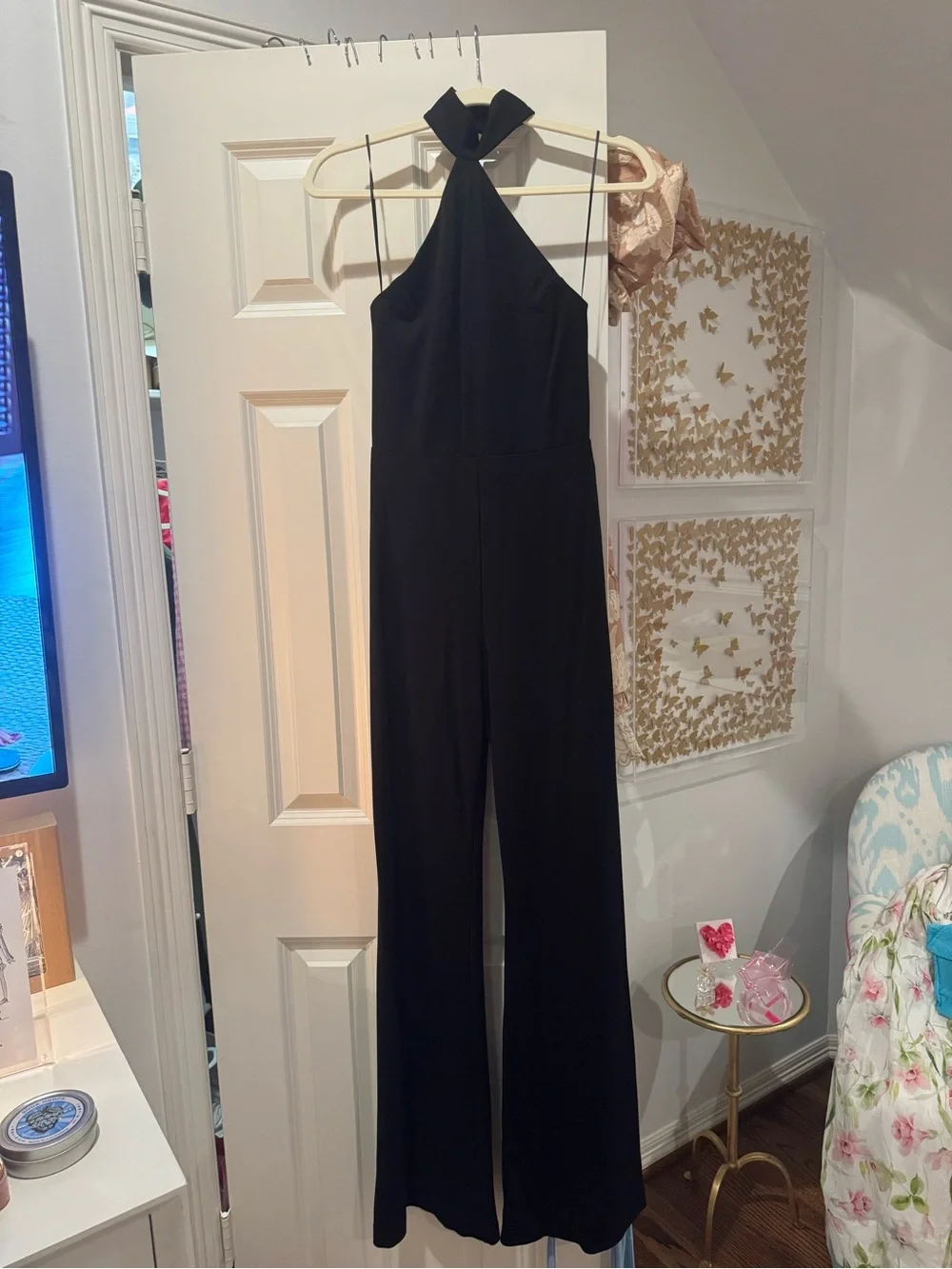 Amanda Uprichard Black Halter Jumpsuit with Twist Neck